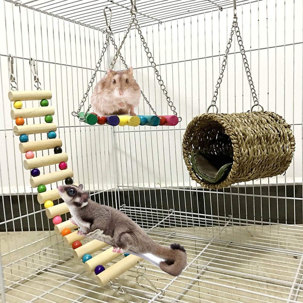 Lurowo Bird Parrot Toys,Bird Swing Toys Hanging Colorful Swing Chewing Toy Bells,Ladder Swing for Small Parakeets Cockatiels, Conures, Macaws, Parrots, Love Birds, Finches (3 Pcs)