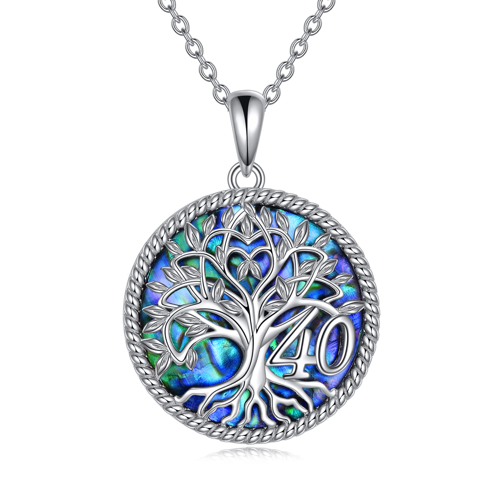 YFN 40th Birthday Gifts for Women Sterling Silver Tree of Life Abalone Shell Necklace for Mum Daughter Anniversary Jewellery