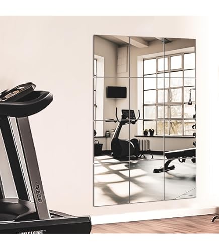 Wall Mirrors 12-Pack 12x12 Inch Gym Mirror Tiles HD Frameless