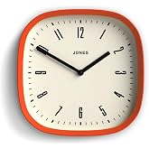 JONES CLOCKS&reg; Marvel wall Clock | Retro Rounded Square Clock 10" | Orange | Cool modern designer look for kitchen, living room or office