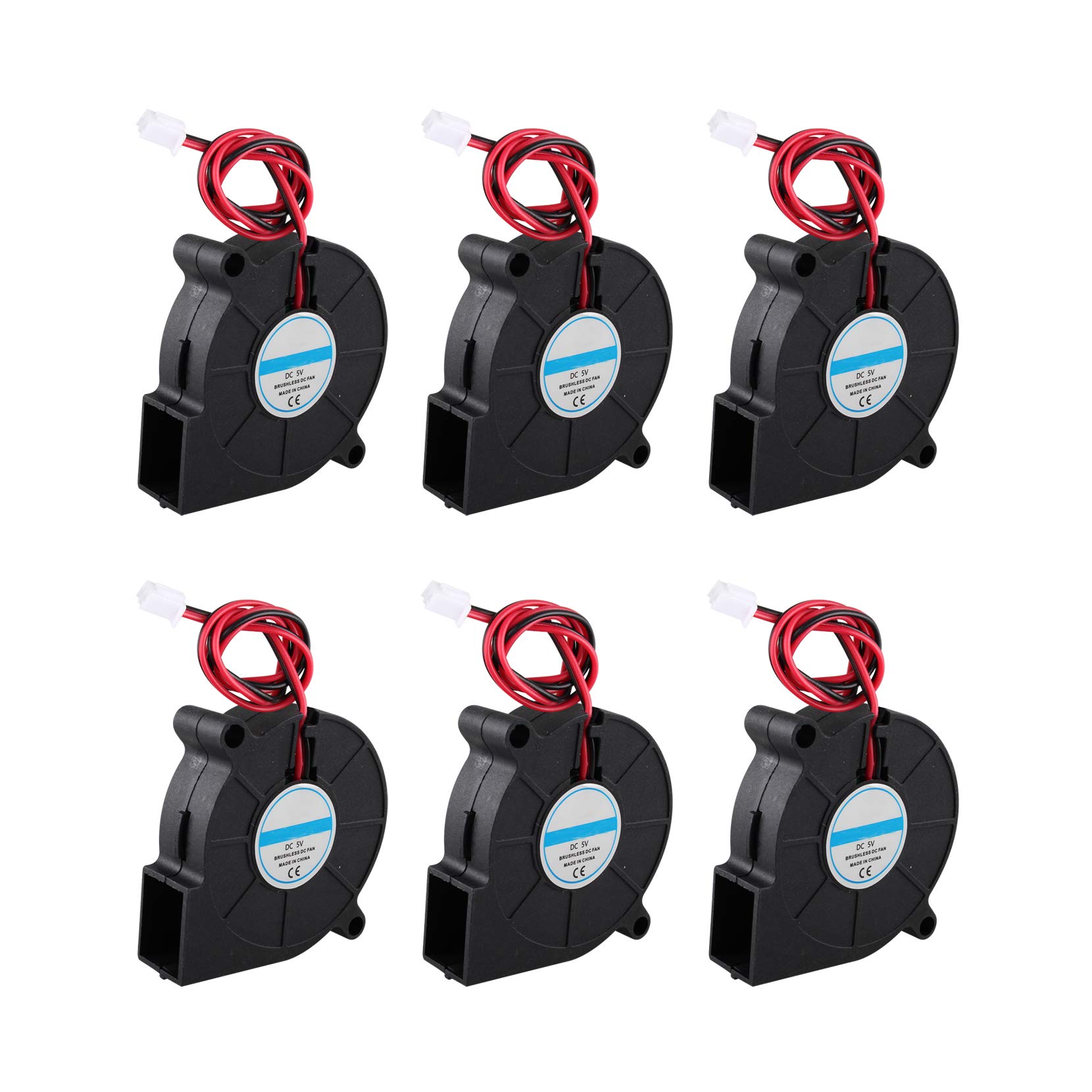 Jopto 6Pcs 3D Printer Cooling Blower Fan DC 5V 50 x 50 x 15mm 5015 Blow Radial Cooling Fan 2Pin Accessories Hot End Extruder Compatible with RepRap i3 3D Printer Cooler Heat Sinks