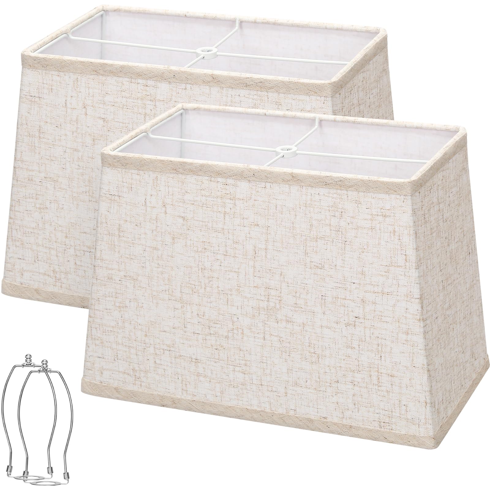 Photo 1 of Rectangle Lamp Shades Set of 2, Top 7"x12.5", Bottom 9"x15", Height 10"?Large Beige Lampshades for Table Lamps Floor Lamps, Square Lamp Shade Replacement, Spider, Harp Holders Included, Easy Assembly