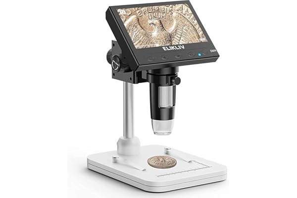 Elikliv Microscope, LCD Digital Coin Microscope 1000x, Coin Magnifier with 8 Adjustable LED Lights, PC View Compatible with Windows, EDM4, 4.3 Inch
