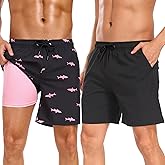 Mens Swim Trunks Swimsuits Board Shorts with Compression Liner 7'' Inseam Swimwear Bathing Suit for Men 2 PACK Quick Dry