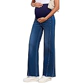 BLENCOT Maternity Jeans for Women Straight Leg Stretchy Denim Ripped Pregnancy Boyfriend Jean