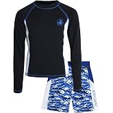 Body Glove Boys 2 Piece Swim Set Rash Guard &amp; Swim Trunks (Sizes 4-12) | UPF 50+ Sun Protection, Quick-Dry Lightweight Fabric for Beach and Pool Days, Matching Print, Stretch Comfort Fit for Kids