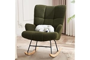 DAICO Nursery Rocking Chair Indoor Upholstered Teddy Fabric Glider Chair Mordern Rocking Accent Chair Glider Rocker with Highback and Wide Armrest Nursery Chair for Living Room (Olive Green)