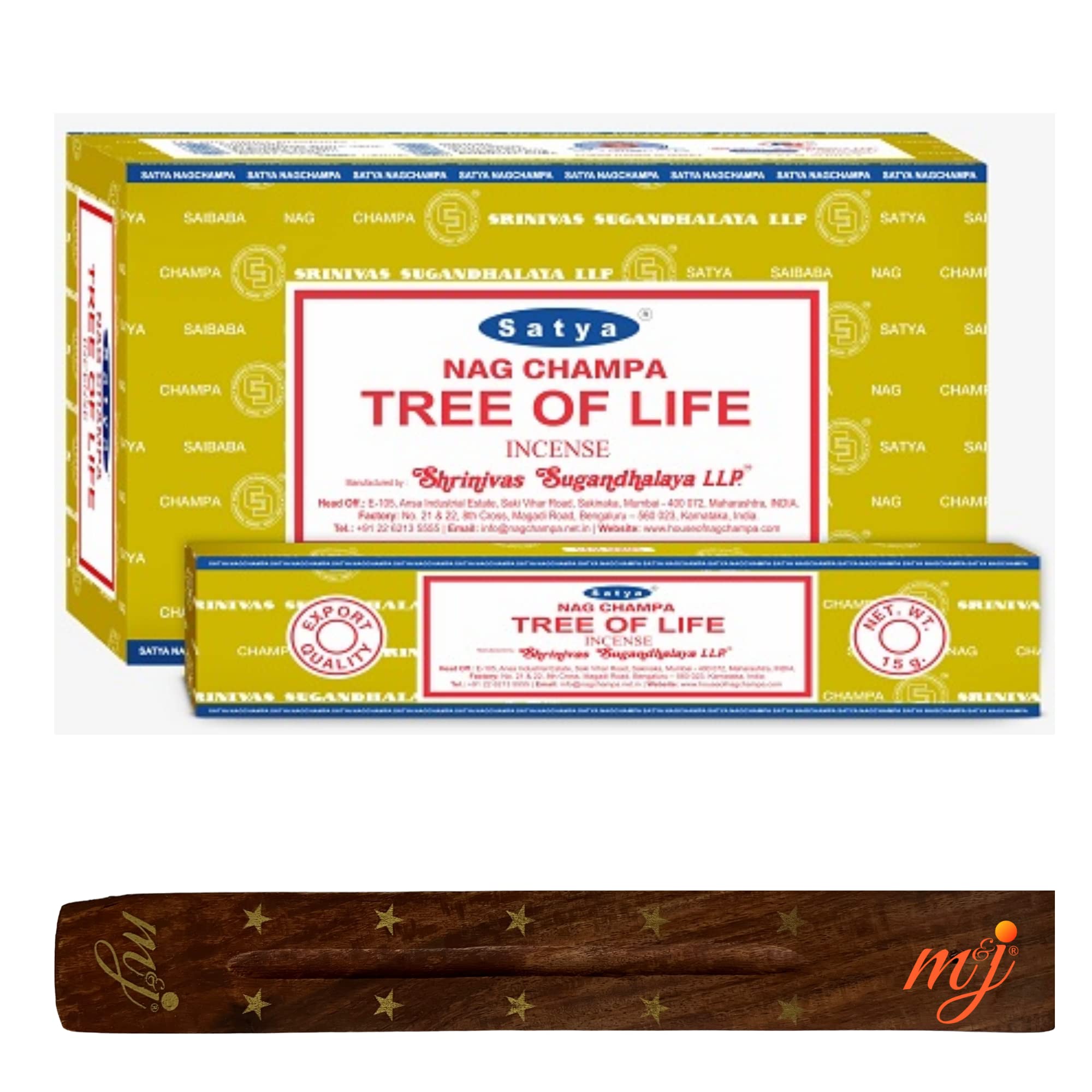 Original Satya Nag Champa Tree Of Life Incense Sticks | with M&J incense sticks holder | Full Box | for Aromatherapy, Spa, Yoga, Weddings, Meditation, Healing, Positivity and Relaxation