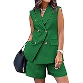 BTFBM Two Piece Sets For Women Spring 2026 Summer Pockets Button Sleeveless Vest And Shorts Work Business Casual Outfits
