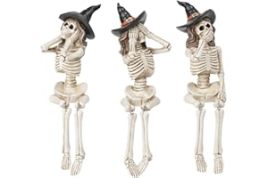 Halloween Statues No-Evil Skeleton Collectible-Figurines - Realistic Skeleton Halloween Decorations Indoor See Speak Hear No Evil Resin Witch Table Decor Set of 3, 2.5*5.5*4.5 inch Newman House Studio