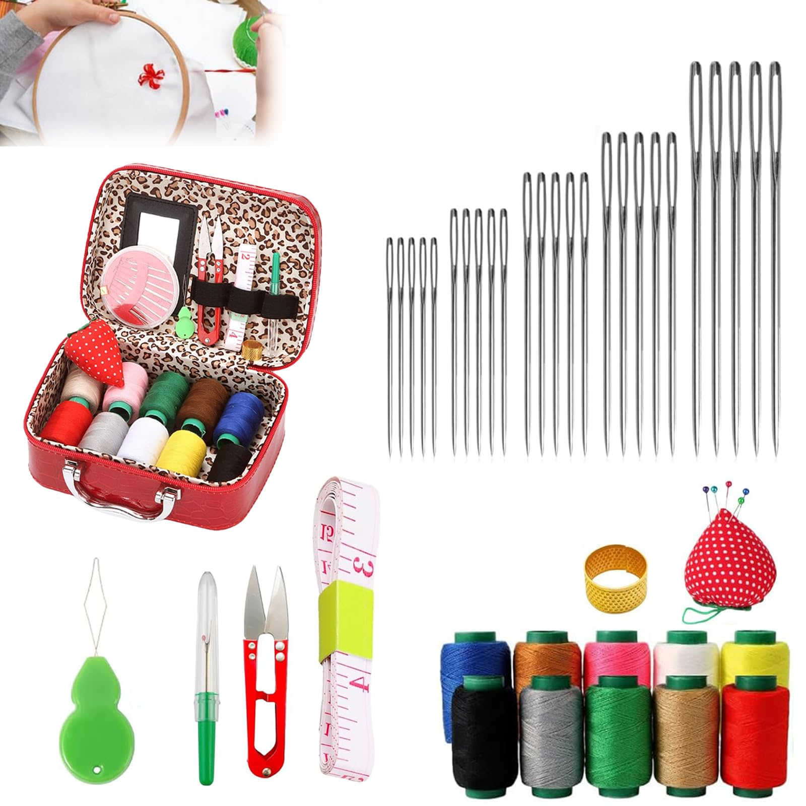 Photo 1 of Big Eye Steel Sewing Needles Kit Long & Thin Handmade Quilting & Sewing Portable DIY Hand Made Craft Set
