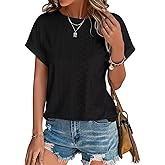 Bliwov Womens Tops Eyelet Embroidery Summer Spring Curved Hem Short Sleeve T Shirts Blouse Outfits Beach Vacation Clothes