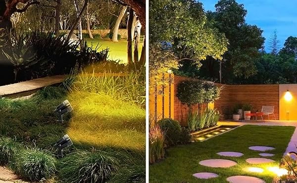 SMIFUL YARD SPOT LIGHTS WARM WHITE OUTDOOR SPOTLIGHTS, 3000K 120V LED LANDSCAPE LIGHTS WATERPROOF UPLIGHTS WITH SPIKED STAND FOR YARD HOUSE LAWN FRONT PORCH US 3 PLUG (4 LIGHTS)
