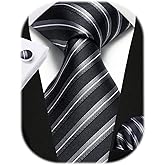 Enlision Mens Ties Stripe Tie and Pocket Square Set Classic Formal Woven Neckties Handkerchief Cufflinks Wedding