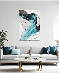 Abstract Canvas Wall Art - Black and Cyan Textured