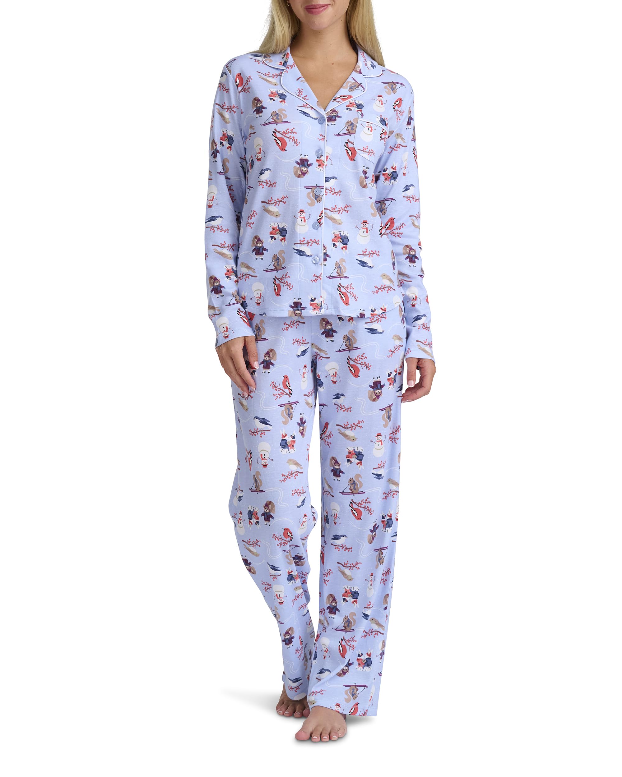 Karen Neuburger Women’s Petite Long Sleeve Notch Collar Girlfriend Pajama Set, Winter Wonderland
