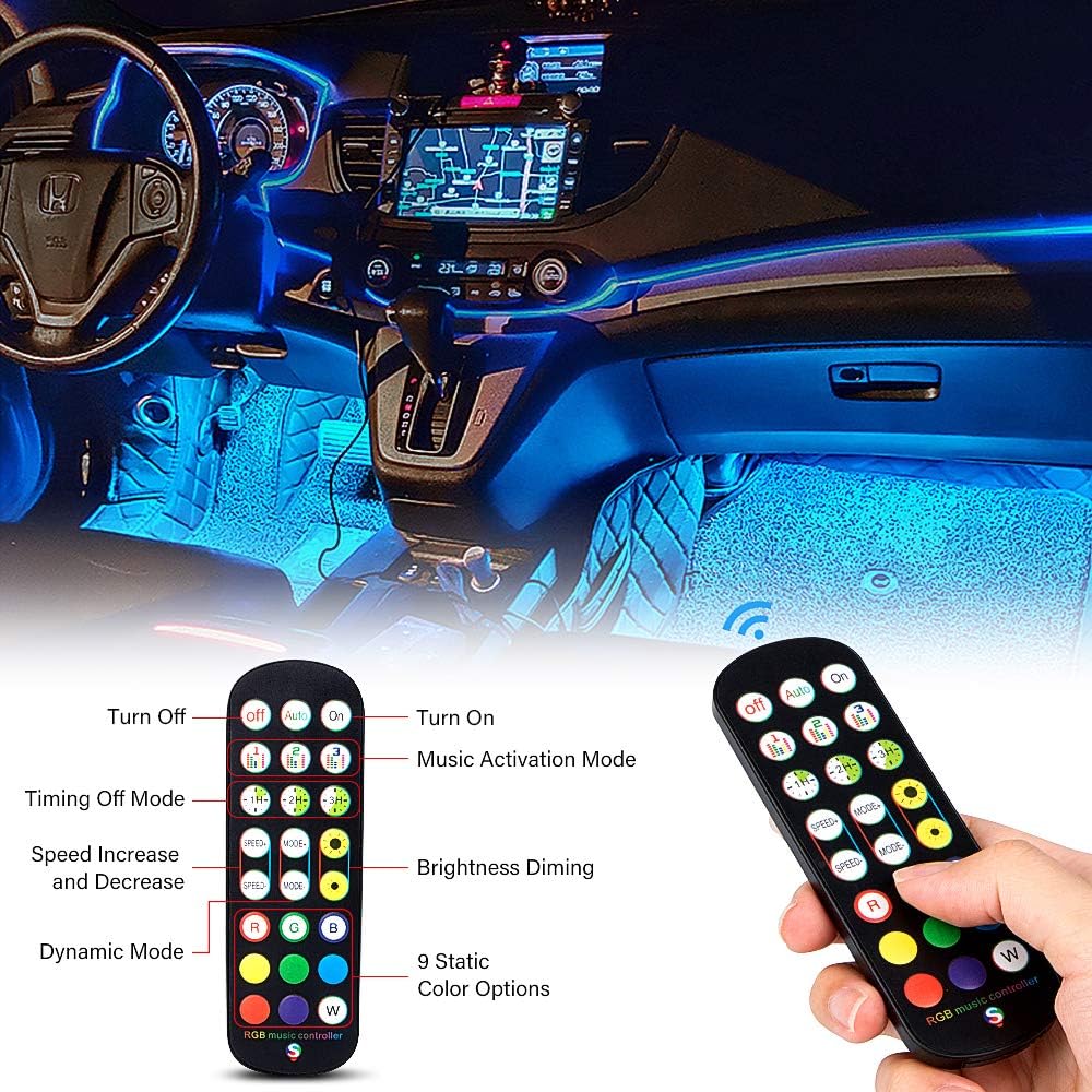 Car Interior Lights - Waterproof Car LED Lights 4pcs 48 LED App Control and Remote Control Car Atmosphere Lights, DIY Multi Color Music Sound-activated Car Lighting Kit Suitable for Various Cars: Automotive