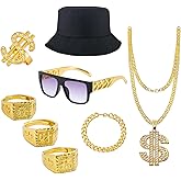 YMO Hip Hop Costume Kit 80s 90s Rapper Accessories, Outfits for Men Women Cosplay Club Old School Rapper Themed Halloween Party Decoration