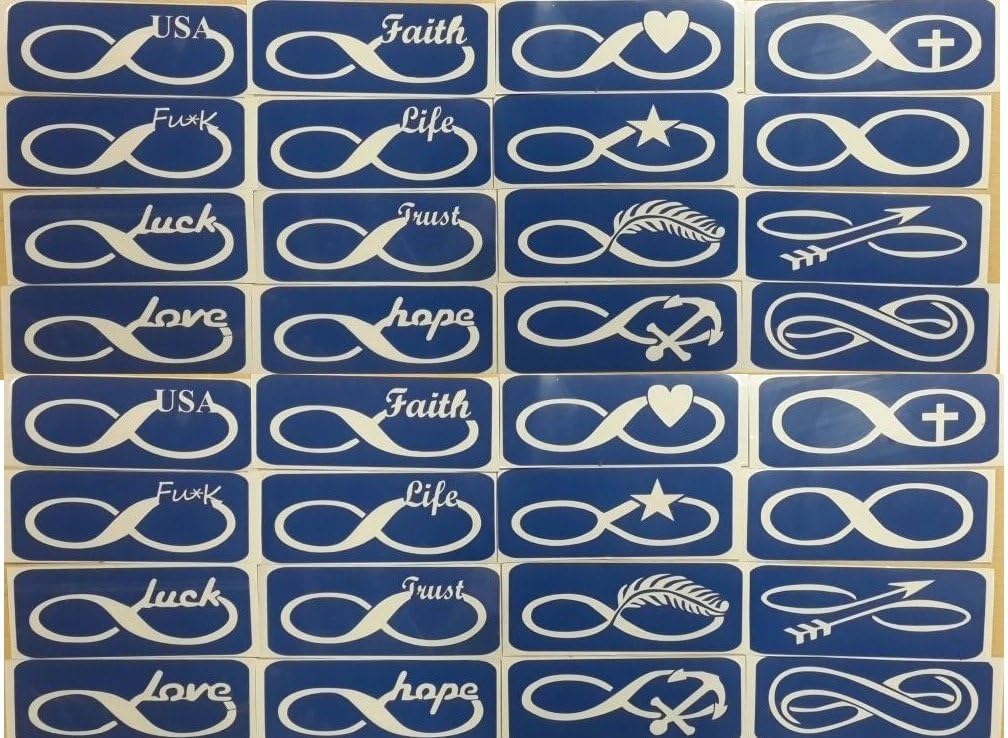 32 (16x2) Stencil Packs (One Use) INFINITY THEMED for Glitter Tattoos / Airbrush / Cakes / Henna - Children Kids Parties, Fund Raising, Community Events, Pta, Charity