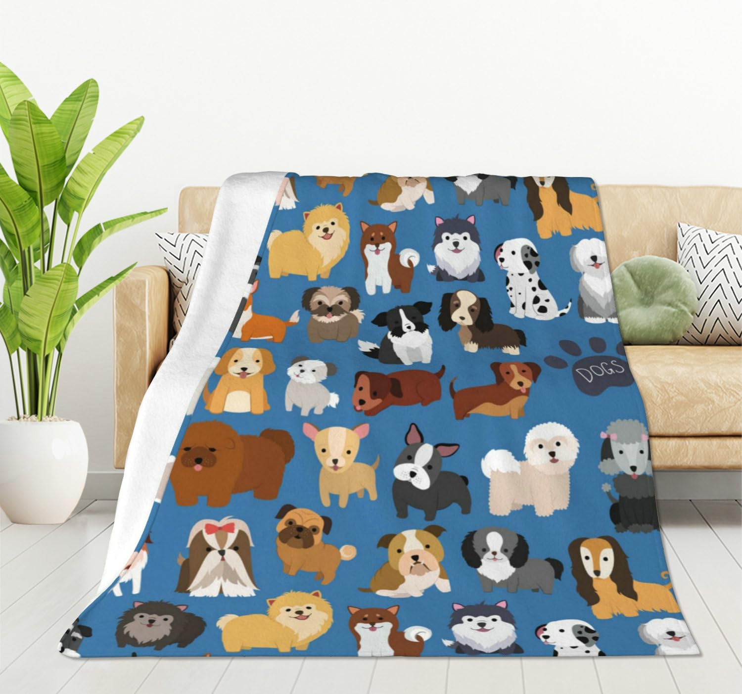 HGOD DESIGNS Dogs Throw Blanket Cute Dog and Puppy Set Soft Blankets and Throws 100x130cm Caring for Women Men