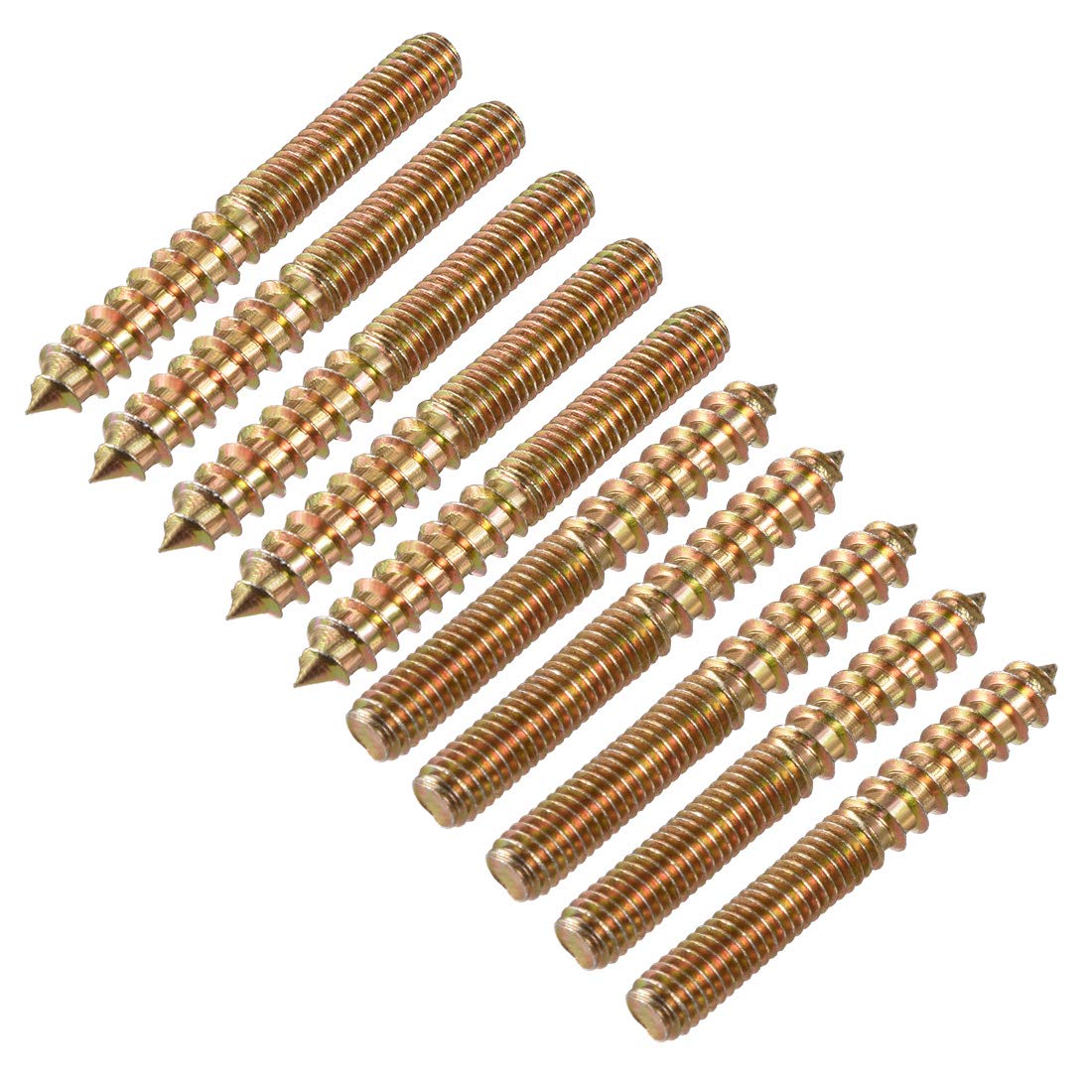 sourcing map M6 Hanger Bolts Length 2"(50mm) Double Headed Bolts Self-Tapping Screw 6mm Wood Joint Furniture Legs 10pcs