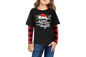 CAZYCHILD Christmas Shirts for Kids Girls Boys Christmas Tree Graphic Tee Xmas Long Sleeve Stripe Plaid Tops