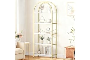 Bookshelf, Arched Bookshelf 5 Tier Bookcase, Industrial Open Book Shelves for Living Room, Modern Freestanding Display Shelvi