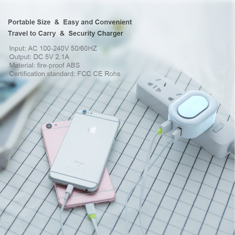 Night Light USB Charger POWERIVER LED Sensation 2A Glow Smart Wall Charger Station Dual USB Power Adapter Travel or Home for Apple Mobile Phone iPad Android PSP ETC (Square)