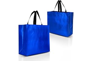 Nush Nush Blue Gift Bags Large Size – Set of 12 Shiny Blue Reusable Gift Bags With Handles - Perfect As Large Goodie Bags, Birthday Gift Bags in Bulk, Party Favor Bags, Big Goody Bags–13Wx5Dx11H Size
