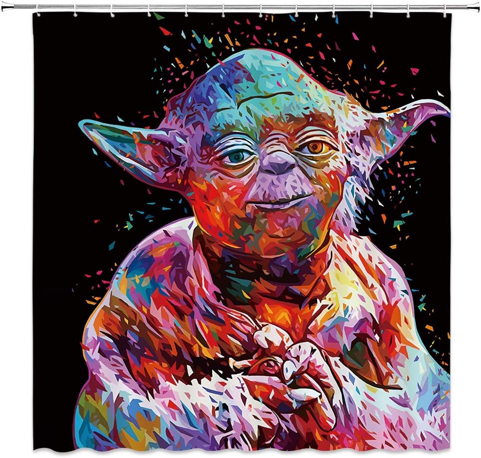 qianliansheji Star Wars Shower Curtain Yoda Master Bathroom Shower Curtain Color Painting Machine Washing Luminous Fading 70×70 Inch (Multi 8065)