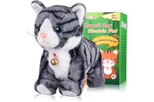 HCDOUJOY Pattern Gray Robotic Cat Toy for Kid That Move and Meow Purrs Touch Control Kitten Toys Animated Realistic Kitty Toys Kitten Robot Toy for Halloween Birthday H:12"