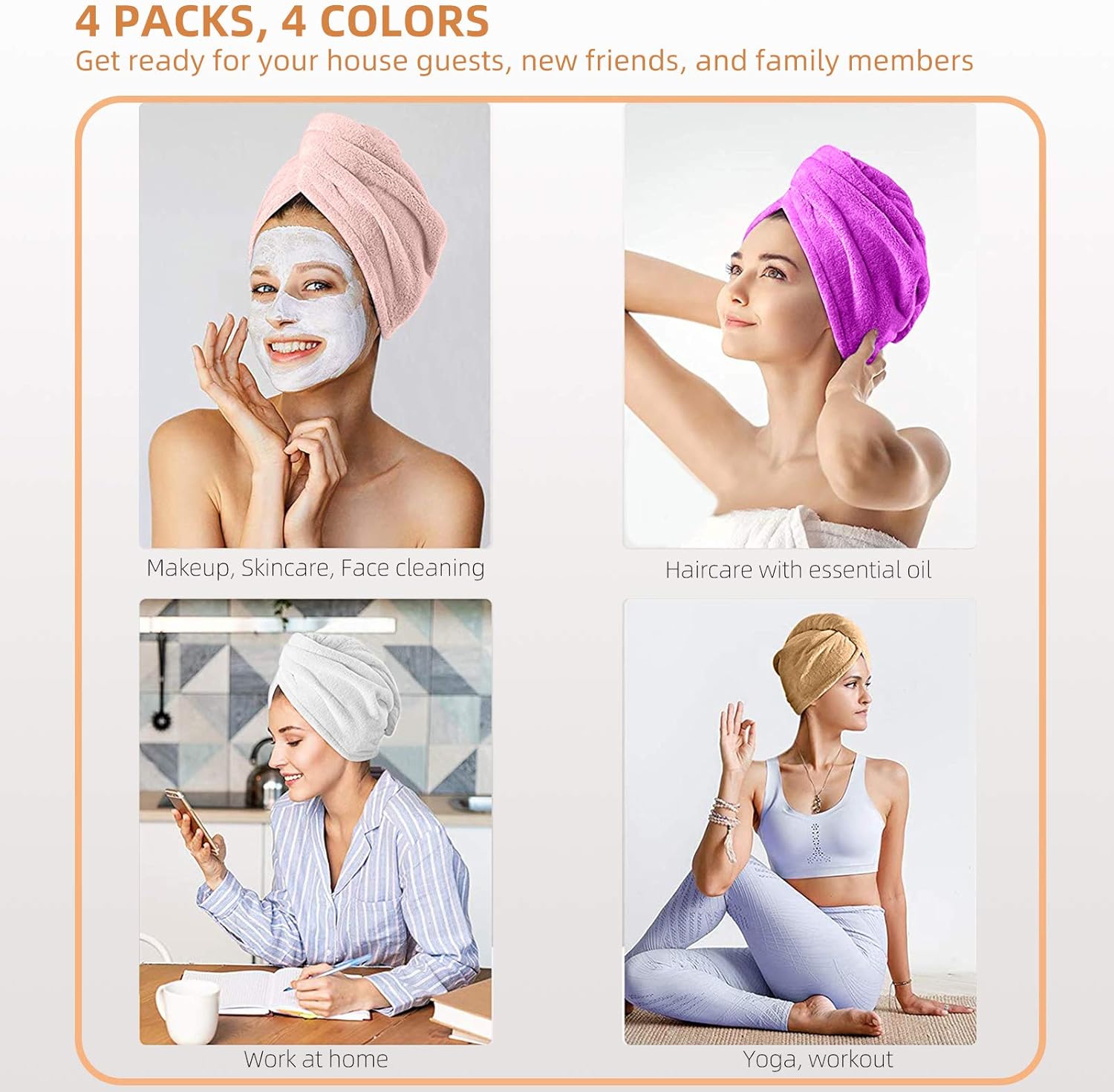 Farsaw Hair Towel Wrap, 4+1 Packs Microfiber Hair Towel Hair Turbans for Wet Hair, Ultra Absorbent Fast Hair Drying Towel for Women, Extra 10 PCS Gifts: Kitchen & Dining