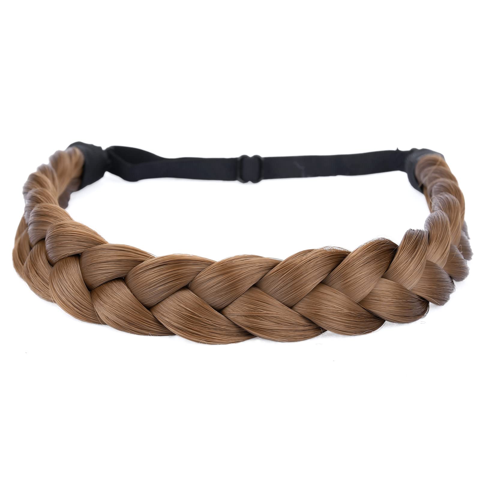 BOBIYA 2 Strands Synthetic Hair Braided Headband Classic Chunky Plaited Braids Elastic Stretch Hairpiece for Women Girl Beauty Accessory (Medium Brown)