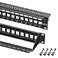 Cable Matters Rackmount or Wall Mount 1U 24 Port Keystone Patch Panel with Support Bar (Blank Patch Panel for Keystone Jacks/