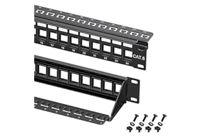Cable Matters Rackmount or Wall Mount 1U 24 Port Keystone Patch Panel with Support Bar (Blank Patch Panel for Keystone Jacks/