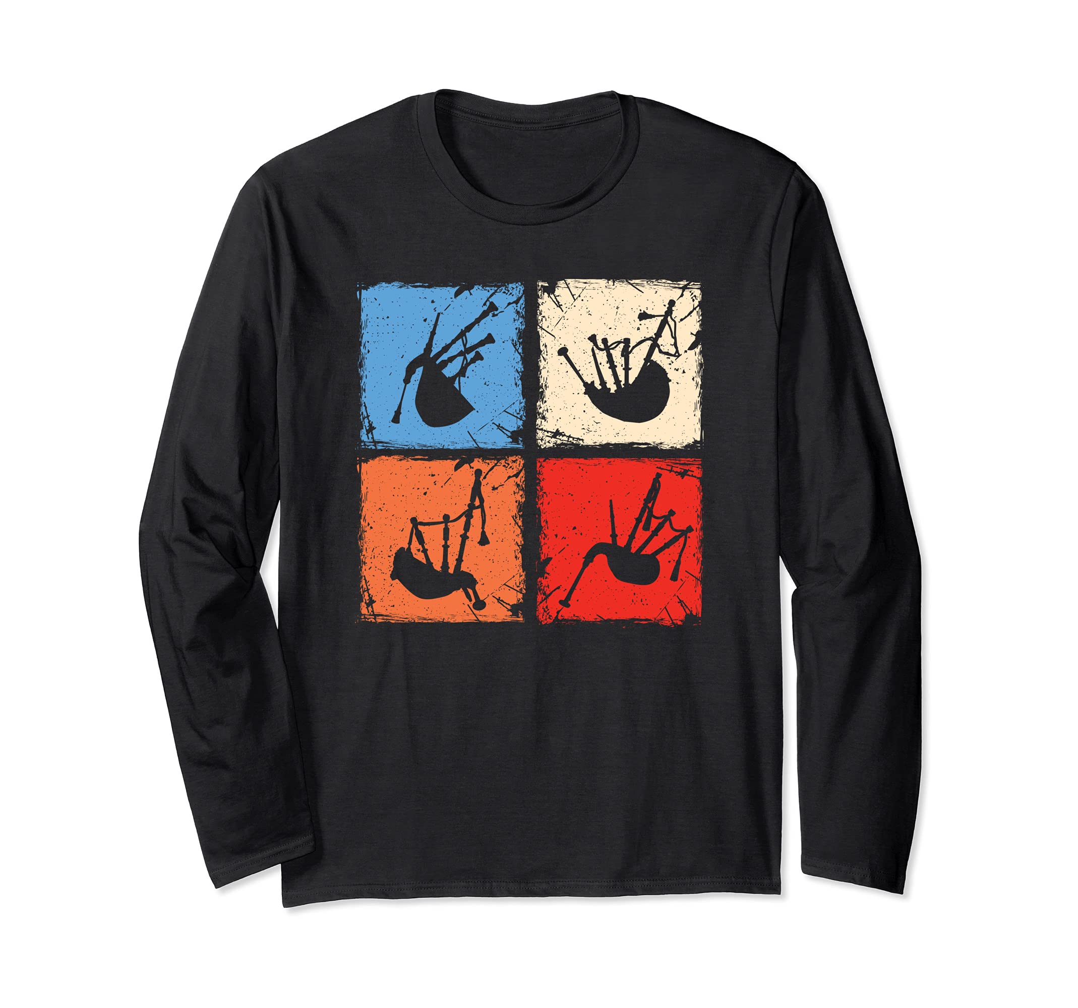 Retro squares bagpiper bagpipe bagpipes player Long Sleeve T-Shirt
