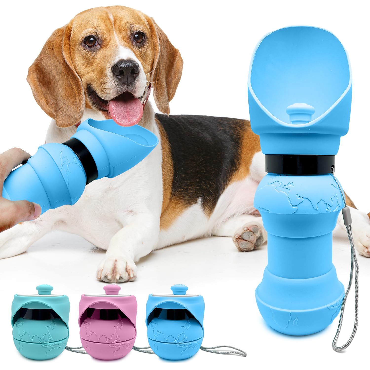 Photo 1 of Tikcros Portable Dog Water Bottle, Collapsible Dog Water Dispenser | Leak Proof Dog Travel Water Bottle | Dog Water Bottle Portable for Outdoor Walking, Hiking, Travel | 19oz (Sky Blue, 19 oz)
