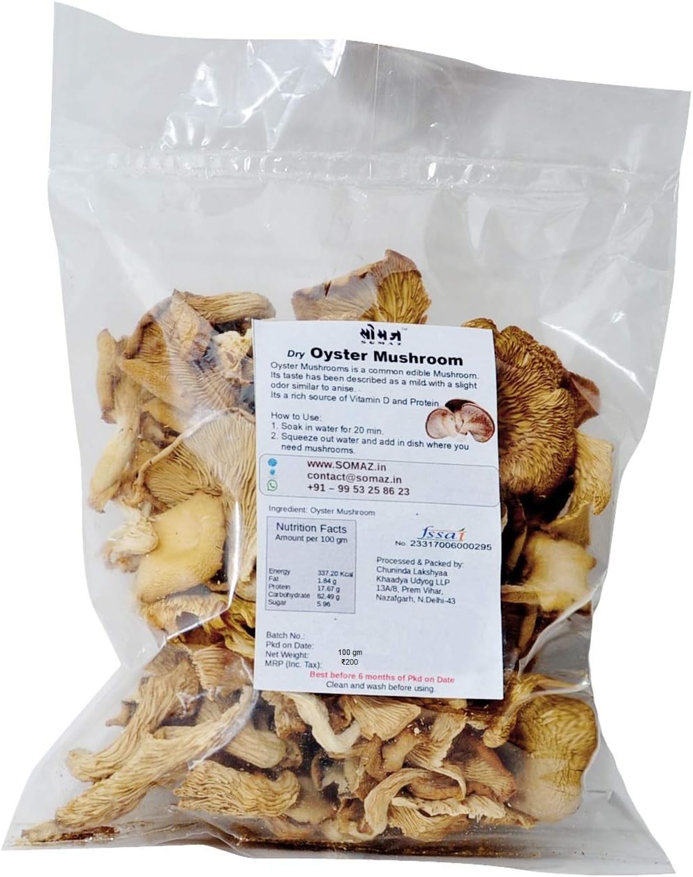 SOMAZ Dry Oyster Mushroom - 200gm Direct from Farms | No Chemicals No Artificial Colors, Flavors Or Preservatives