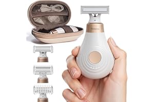 Trimcoo Mini Bikini Trimmer for Women - Intimate Pubic Hair Removal, Electric Body Groomer, Small Portable Wet/Dry Shaver, Magnetic Blade, USB-C Rechargeable with Travel Case, Easy to Clean (White)