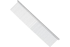 PETTOM Pet Steel Grooming Tool Poodle Finishing Butter Comb 7 1/2-inch L Silver Dog Combs with Rounded Ends Stainless Steel T