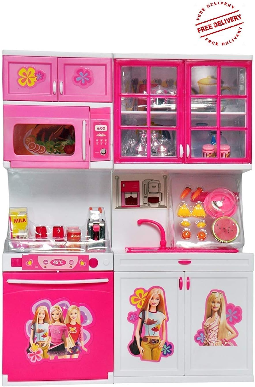 AASTHA ENTERPRISE Barbie Kids Kitchen Play Set for Girls Toys with Lights and Music (2-Fold) | Kitchen Set for Girls