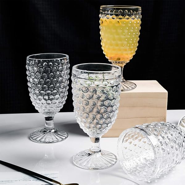 G HOBNAIL DRINKING GLASSES 6 SET, 13.3 OZ VINTAGE WATER GOBLETS ICED TEA BEVERAGE GOBLETS HOBNAIL GLASSWARE,HOBNAIL GOBLET GLASSES,GLASS CUPS FOR WINE,SODA,JUICE,DINNER PARTIES,BARS, RESTAURANTS CLEAR