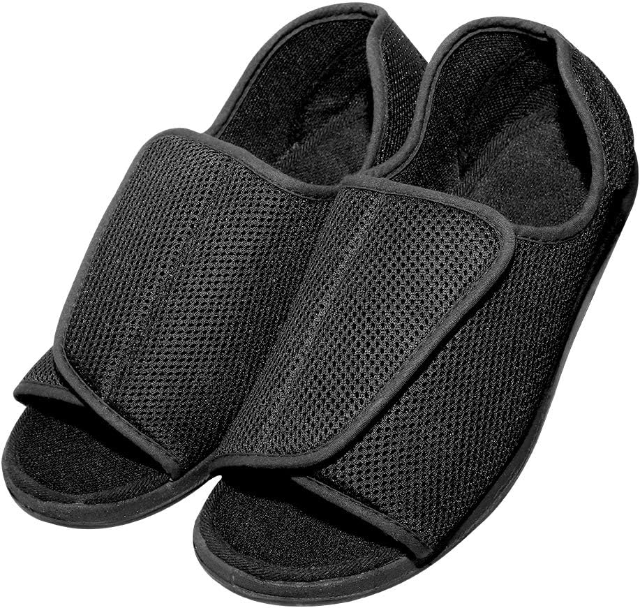 Men's Extra Wide Adjustable Diabetic Slippers for Extra Large, Swollen, Edema, Bunions, Flat Feet - Indoor/Outdoor Sandals