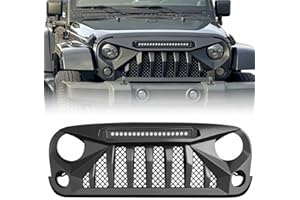 Allinoneparts Front Grille with Offroad Lights Compatible with 2007-2018 Jeep Wrangler Rubicon Sahara Sport JK JKU, Matte Black