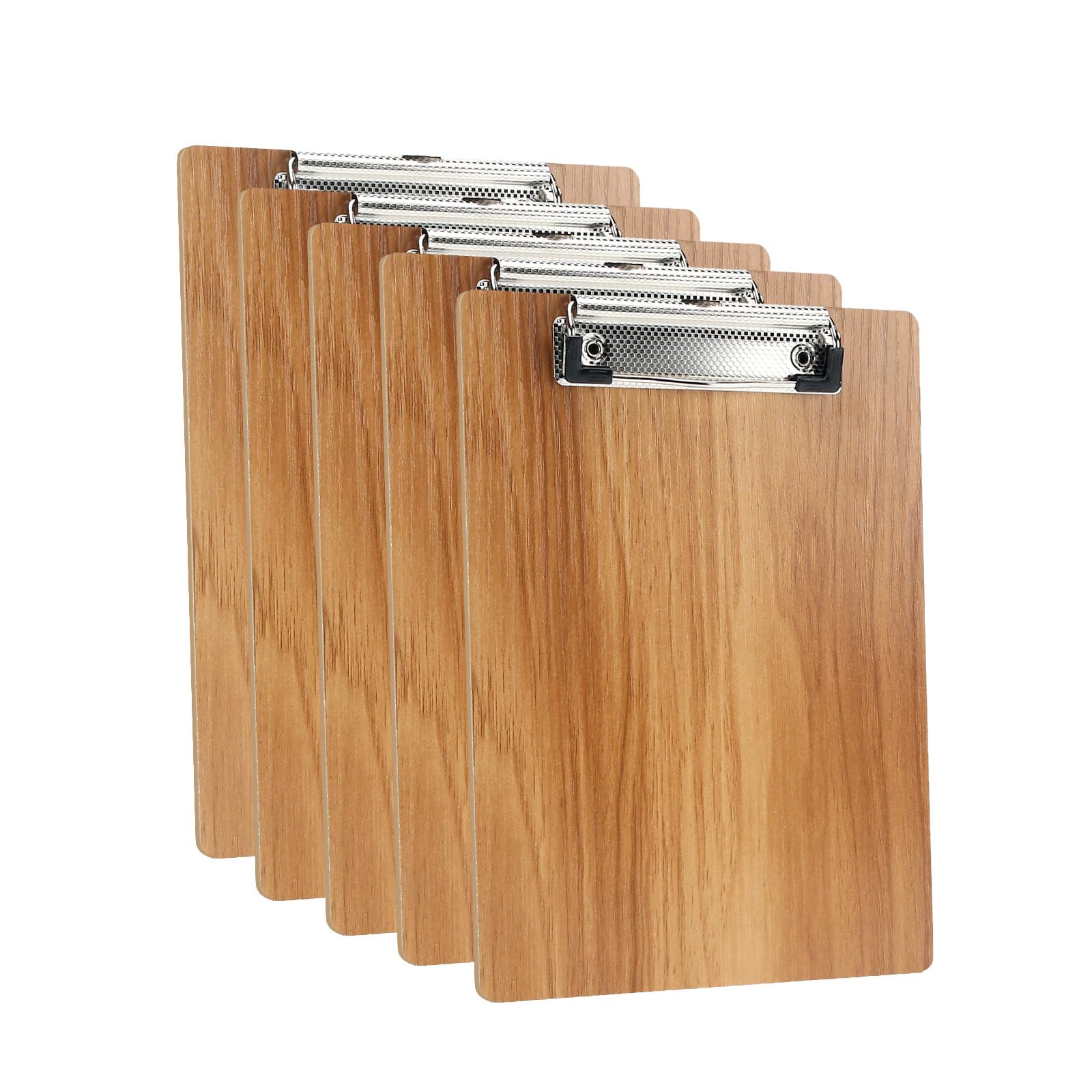 DONGLI 5 Pack A5 Clipboard,Wooden Clipboards with Low Profile Clip and Hanging Hole,Clip Board Hardboard