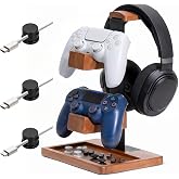 Guhiwuk Headset Stand with Dual Controller Holder, Solid Wood | Headphone Stand with Storage Base, Gaming Equipment Accessories for Desk, Controller Holder for Gamers