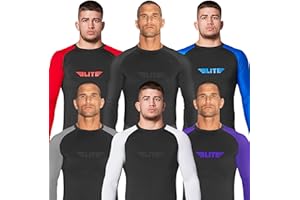Elite Sports Jiu Jitsu BJJ Rash Guard Men’s Bjj No GI MMA Ranked Full Sleeve Compression Rash Guards