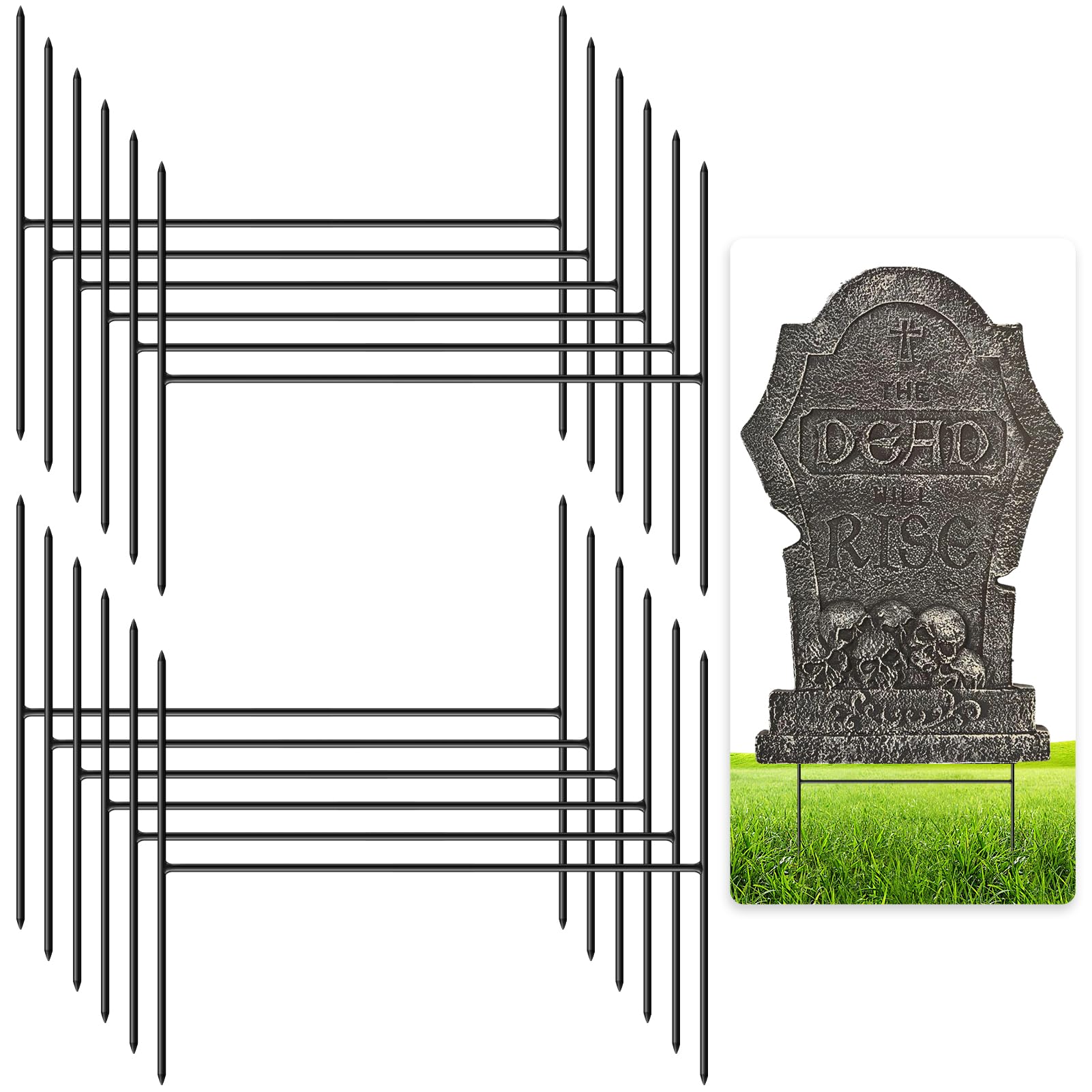 Photo 1 of 12PCS Metal Halloween Tombstone Stakes 7.9"X6.3" H Shaped, Foam Graveyard Stakes for Yard Lawn Outdoor Decorations