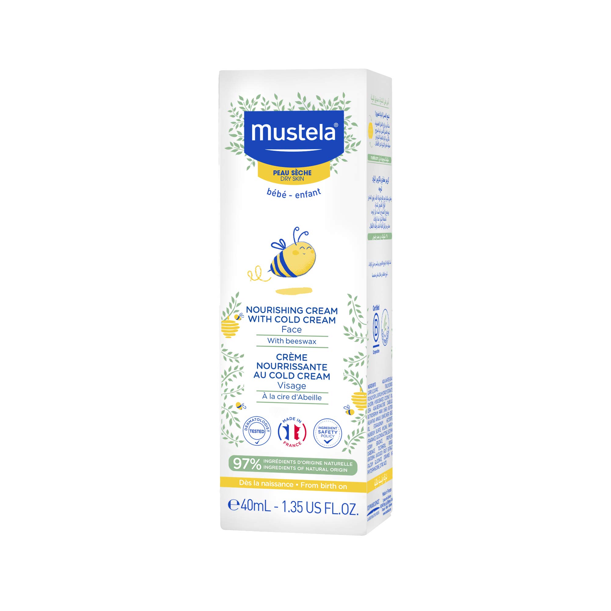 Mustela Baby Nourishing Face Cream – Daily Moisturizer for Dry Skin - with Natural Avocado, Cold Cream & Beeswax - 1.35 fl. oz. – Packaging may vary