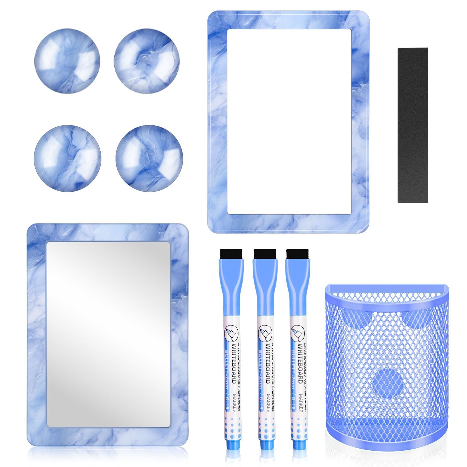 Photo 1 of Denylo pro Magnetic Locker Accessories Kit Back to School Essentials Locker Organizer Supplies Includes Whiteboard Mirror Storage Box Dry Erase Marker and More for Back to School Essentials?Blue